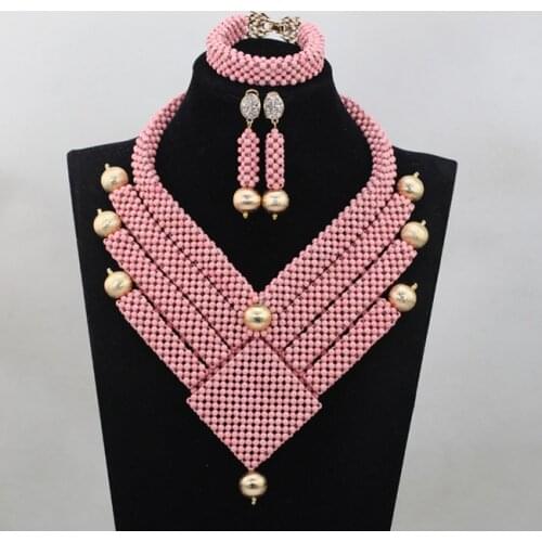 Wonderful Pink Indian Bridal Bib Statement Necklace Set Fashion Dubai Gold Bridal Pink Jewellery Set New WD635