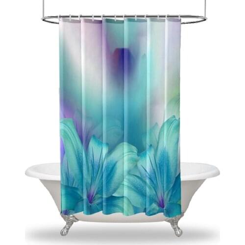 Flowers Printed Showers Curtain / Waterproof Button Hole Shower Drapes for Your Bathtub,Bathroom Lily Flowers Bouquet Floral Art