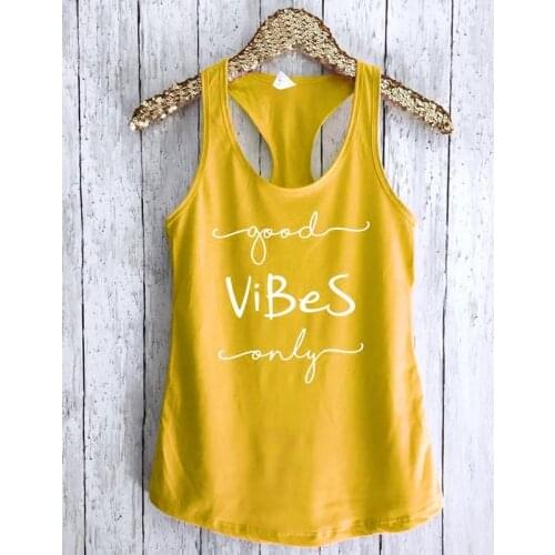 Ladies Graphic Funny Yoga Clothes Casual Racerback Running Gym Workout Tank Shirt Gift For Her Vest Good Vibes Only Tanks Tops