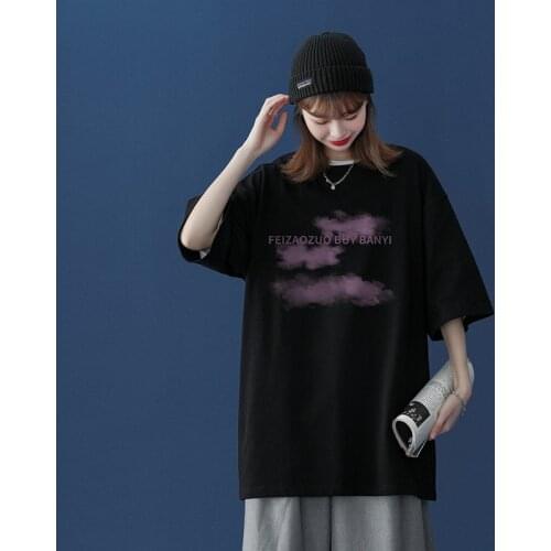 2021 New Cotton Short-Sleeved T-Shirt Female White Summer Loose Tide Students Match Lovers Round Collar Large Size Shirt Male