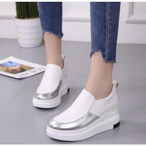 QZ48 Women Shoe Summer 2021 Heighten Sneakers Vulcanize Slip-On Suede Flat Platform Ladies Sneakers Casual Walking Kawaii Shoes