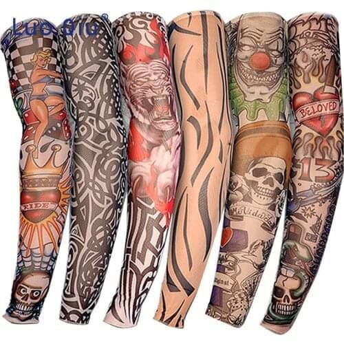1PC Cycling Sports Tattoo Sleeves UV Cool Arm Sleeves Cycling Running Arm Warmer Sport Elastic Oversleeve Arm Warmers