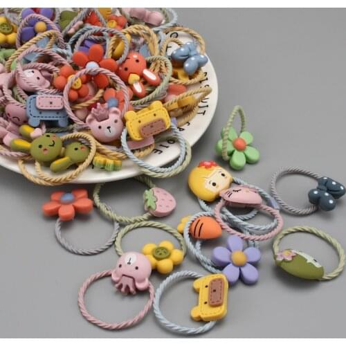 10Pcs/Set Children Rubber Band Head Rope Elastic Hair Band Girl Cute Animal Hair Ring Headwear Flower Hair Rope Hair Accessories