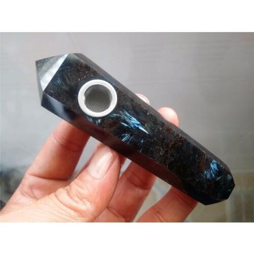102g Natural Shining Astrophyllite Crystal pipe Fireworks Stone quartz Wand Pipe Hole for gift
