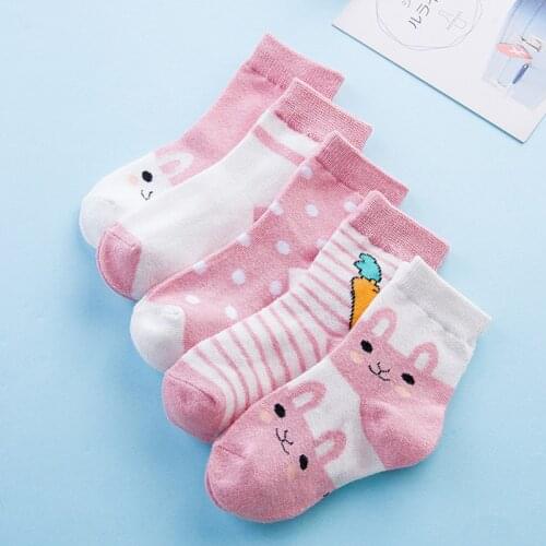 5 Pairs/Lot Spring Autumn Cute Socks 1-9Y Girls Fashion Bunny Pattern Socks For Boys Soft Childrens Socks Clothes Accessories