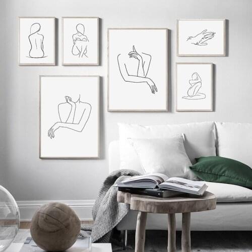Abstract Black Line Women Canvas Painting Nordic Wall Decorative Posters for Living Room Bedroom Minimalist Home Decor Picture
