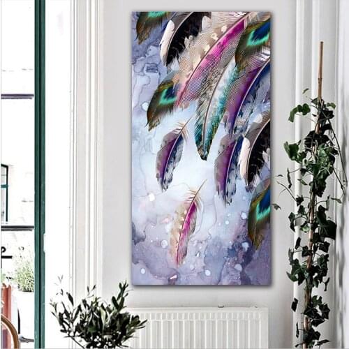 Abstract feather canvas painting fashion wall art modern art big size canvas print painting for living room wall decor