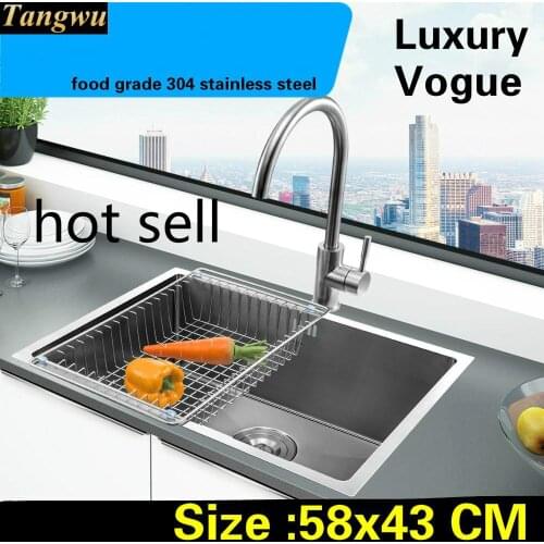 A Free shipping Apartment wash vegetables high capacity mini kitchen manual sink single trough 304 stainless steel 580x430 MM