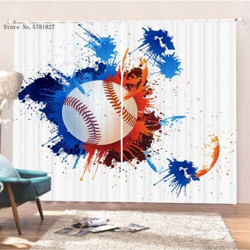 Baseball Window Curtains 3D Print Famous Sports Window Treatments Home Textile Window Drapes For Living Room Window Curtain