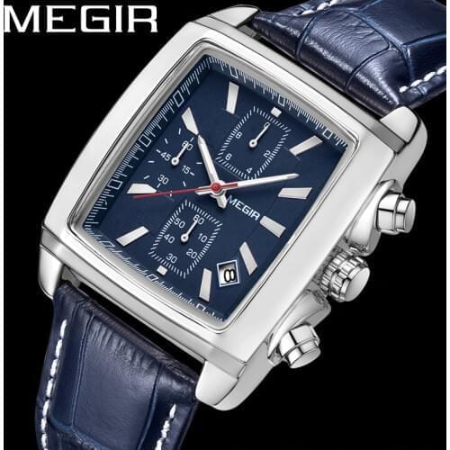 MEGIR Watch Men Chronograph Military Male Clock Top Brand Luxury Genuine Leather Calendar Classic Man Sport Wristwatch Gift 2028