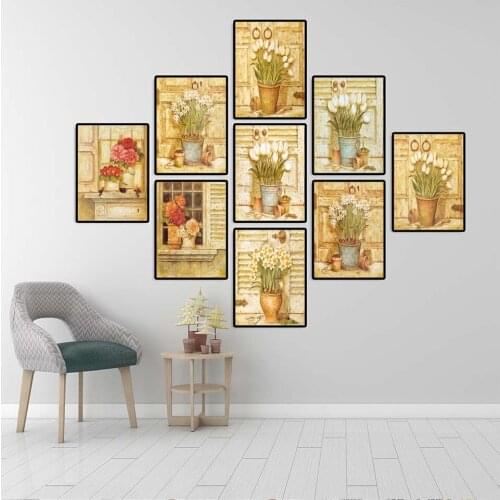Home Decoration Wall Art Poster Print Canvas Paintings Picture Oil Unframed Drawings Flowers in the vase Orange Colors