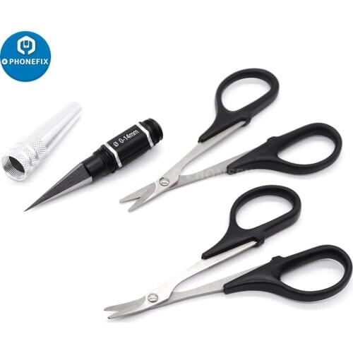 RC Body Hole Puncher Reamer w/Sleeve 0-14mm Curved /Straight Scissors for RC Car Body Shell Body Mounting Trimming Lexan Plastic