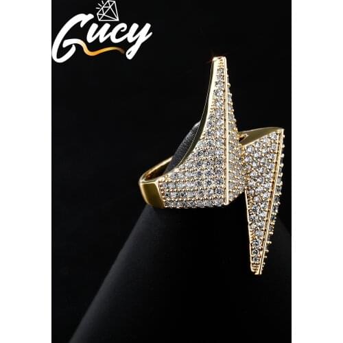GUCY Lightning Rings For Men Gold Silver Color Charm AAAA Cubic Zirconia Fashion Hip Hop Ring Rock Jewelry
