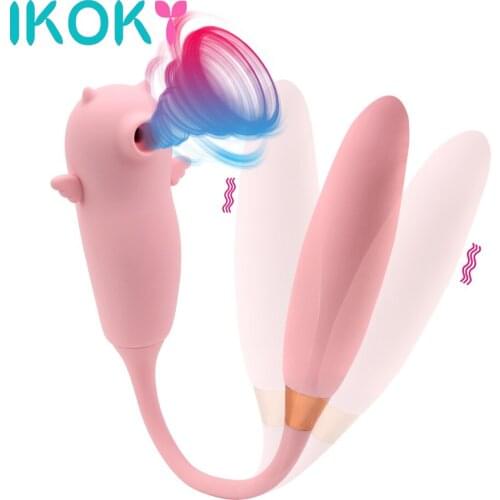 IKOKY Vibrating Egg Wearable Dildo Vibrator Oral Sex Sucker Clitoris Stimulator Vagina Sucking Vibrator G Spot Vibrator Heating