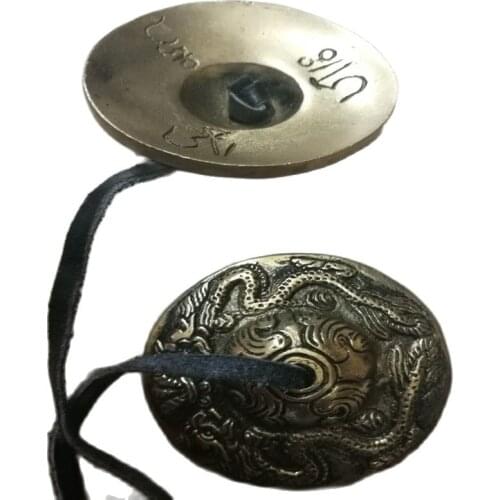 China Folk tibetan buddhism old beautifully copper Cymbal Shaman exorcism