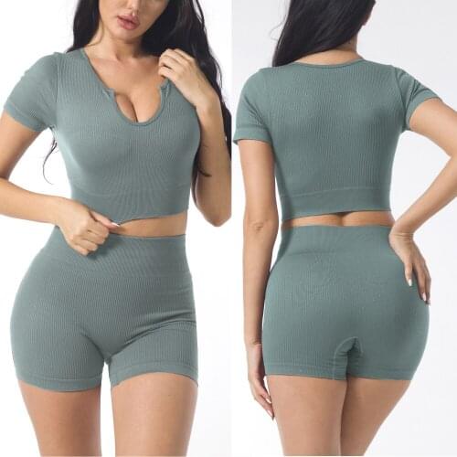 Shorts Sets Seamless Yoga Gym Set Sport Outfit Summer Clothes Women Fitness Suit Crop Top and Shorts Leggings Women Tracksuit