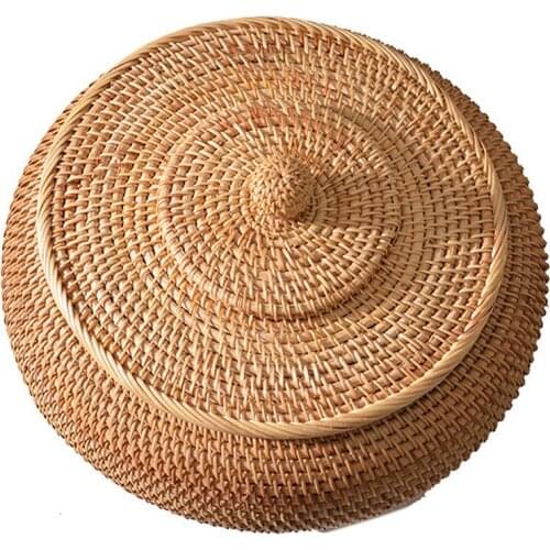 Rattan Boxes with Lid Hand-Woven Multi-Purpose Wicker Tray with Durable Rattan Fiber Round 11 Inch Diameter