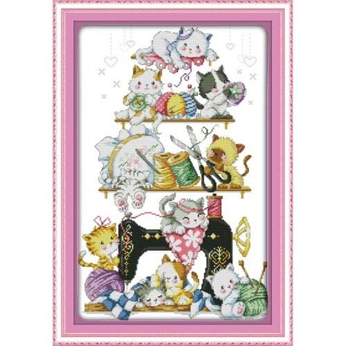 The kitten beside the sewing machine counted printed on the canvas 11CT 14CT kits Cross Stitch embroidery needlework Sets