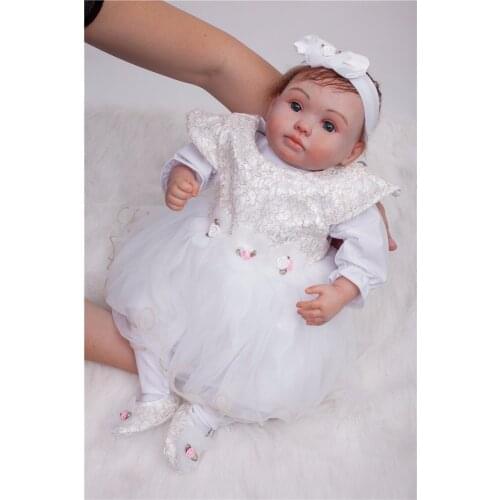 20inch Newborn reborn baby Doll Soft Silicone handmade white dress bebe Cute toddlers kids presents play house doll for sale