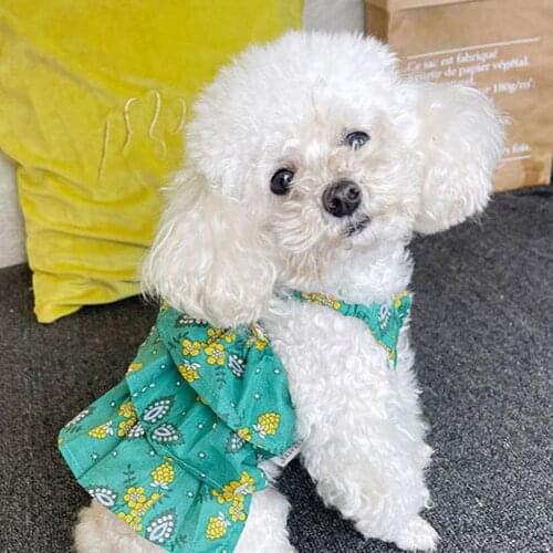 Summer Dog Skirt Adorable Flower Pattern Decoration Sleeveless Soft Breathable Cotton Dog Strap Princess Dress for Teddy