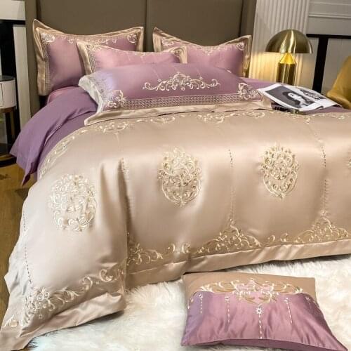 Patchwork Embroidered Art Duvet Cover Set Premium Satin Soft Cotton Chic 4Pcs Bedding set Comforter Cover Bed Sheet Pillowcases