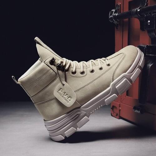 2021 New Men Boots Military Boots Men Winter Ankle Lightweight Shoes Men PU Leather Waterproof Lace Up Winter Casual Non Slip