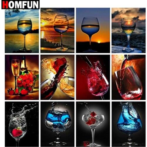 HOMFUN Full Square/Round Drill 5D DIY Diamond Painting "Wine glass theme" Embroidery Cross Stitch 5D Home Decor Gift