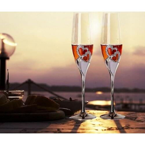 NIEUWE 2 stks/set 200 ml Lange Bruiloft Champagne Wijn Glazen Crystal Verzilverd Roosteren Fluiten Cup voor Partij Decoratie