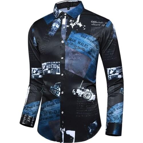 New style Hot Sale Luxury Shirt Men Slim Long Sleeve Geometric Printing Chemise Homme Social Men Club Prom Shirt Plus size S-7XL