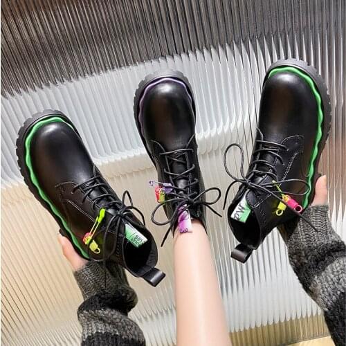 2021 New PU Leather Mid Heels Snow Boots Women Shoes Platform Flats Autumn Winter Casual Warm Goth Motorcycle Boots Lady Hot