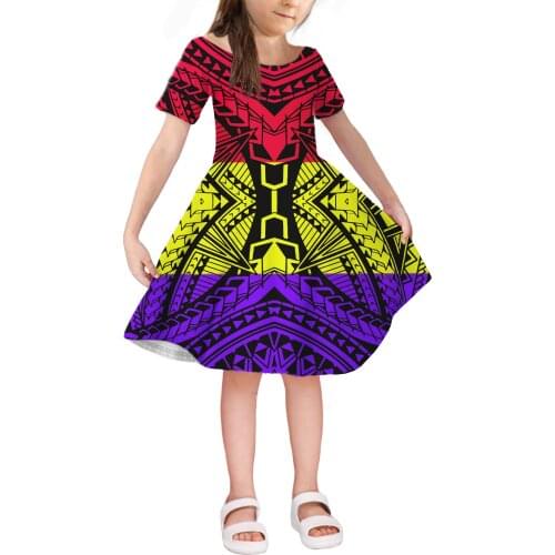 New Arrivals child Outfit Polynesian Tribal Print Girl Loose Dress Match Girls Short Sleeves Casual Dress