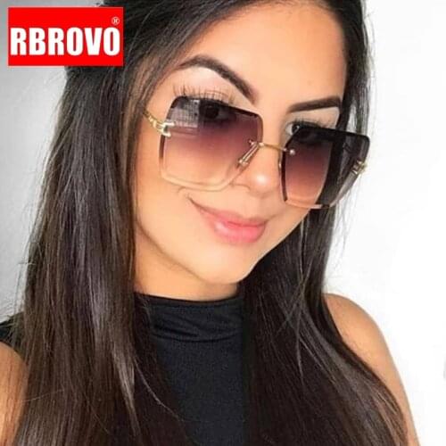 RBROVO 2021 Metal Square Rimless Sunglasses Women Brand Designer Eyewear Women/Men Gradient Glasses Female Retro Oculos Feminino