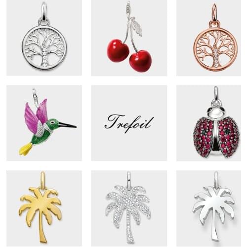 Karma Beads Pendant Tree Bird Strawberry, Fashion Jewelry 925 Sterling Silver Vintage Gift For Women Men Boy Girls Fit Necklace