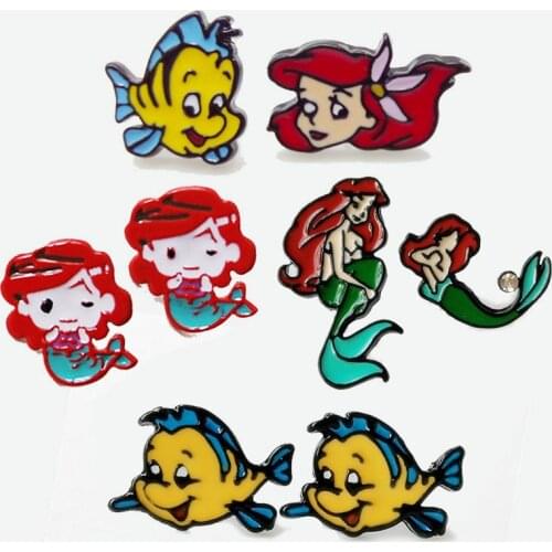 YQ063 Disney the Mermaid Princess Earrings Fish Ear Studs Women Girls Cartoon Stud Earrings Korean Jewelry Friends Best Gifts