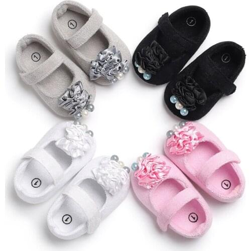 Sprid Aung antum0-1 years oln d girl baby flowers ABS pearl princess shoes soft bottom shoes non-slip baby toddler shoes
