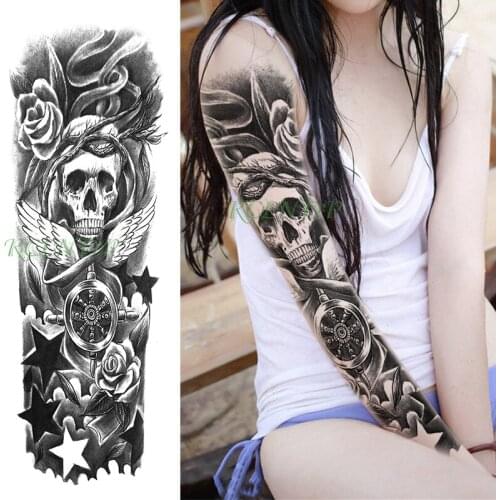 Waterproof Temporary Tattoo Sticker skull rudder rose flower vine stars full arm fake tatto flash sleeve tatoo for men women