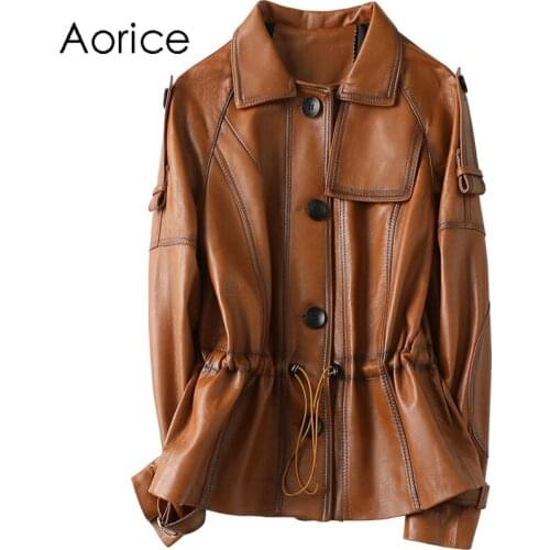 Aorice Winter Spring Women Genuine Real SheepSkin Leather Jacket Coats Trench Suit Clothing A21511