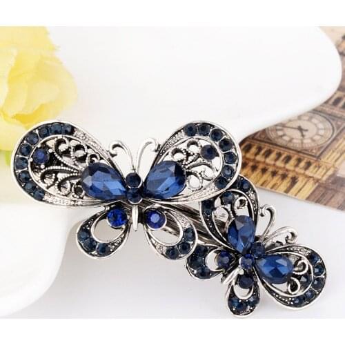 Women and Girls Hair Grip Retro Crystal Stud Butterfly Fashion Elegance Hair Dress and Accessories Royal Blue Free Shipping