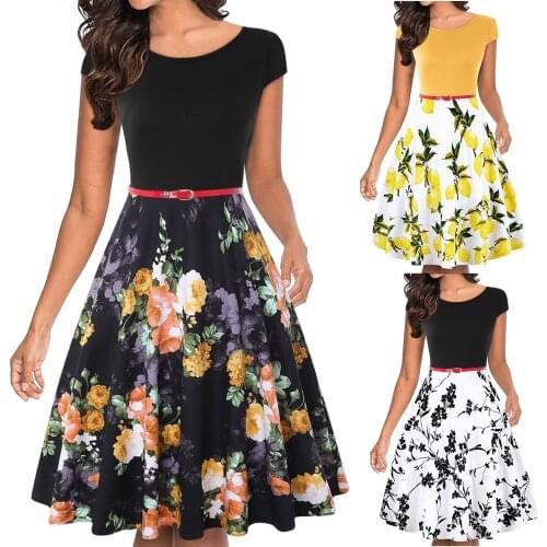 Summer Vintage Dresses Womens Short Sleeve Elegant A-line Party Wedding Guest Cocktail Swing Dress Vestidos De Mujer 2021