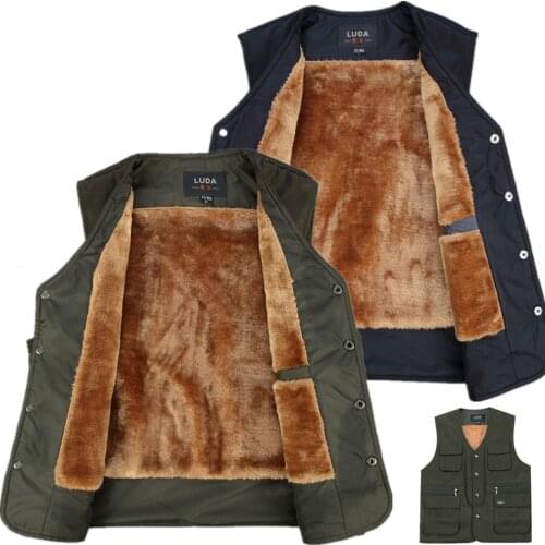 Brieuces new Autumn and winter section mens vest mens thicker lamb wool plus size S-3XL cashmere multi pocket cotton vest