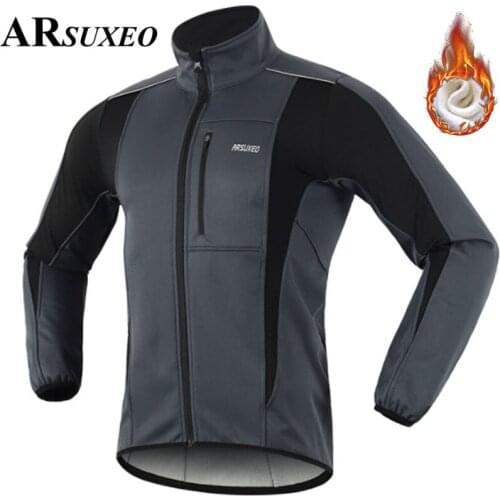 ARSUXEO Winter Mens Windbreaker Warm up Windproof Waterproof MTB Mountain Bicycle Cycling Fleece jacket Men Bike Chothes