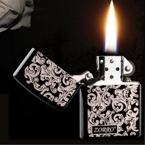 Zorro Windproof Laser Engraving Rich Tang Grass Personality Kerosene Lighter