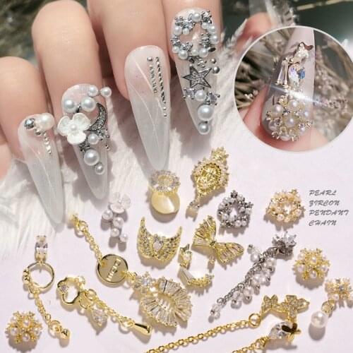 10pcs Luxury Zircon 3D Nail Art Decorations Shiny Diamond Crystal Charm Alloy Pearl Pendant Jewelry Manicure Design Accessories
