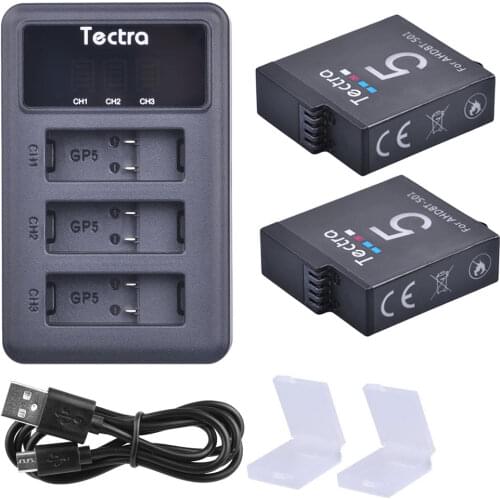 2PCS 1600mAh AHDBT-501 Battery for Gopro+LED Display Type-C Port 3-Slot USB Charger for Go Pro hero 5 hero 6 Camera Battery