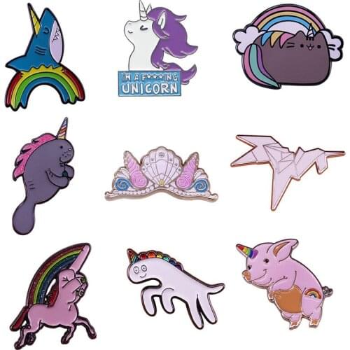 Rainbow Unicorn Hard Enamel Pins Anime Brooches Women Men Lapel Badges Backpack Collar Fashion Jewelry Gifts For Kids Friend