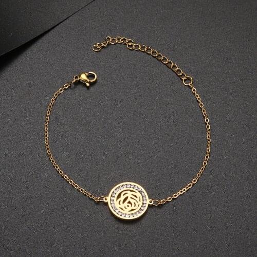 CACANA 316L Stainless Steel For Women Crystal Bracelet Vintage Roses Round Bracelets Gold Color Engagement Gifts Jewelry New