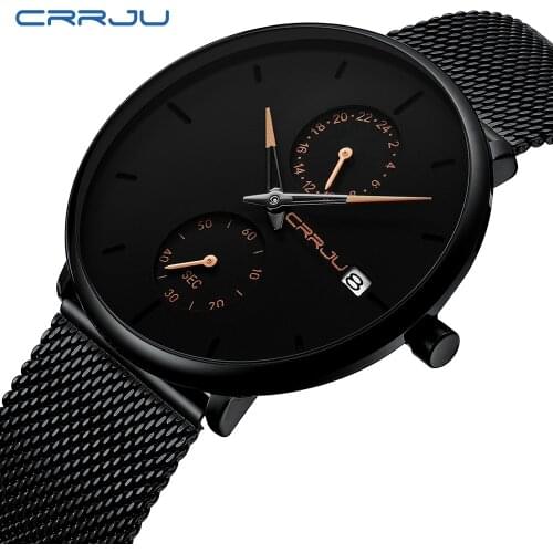CRRJU Fashion Men’s Watches Top Brand Luxury Quartz Men Watch Waterproof Sport Wrist Watch Men Stainless Steel Male Clock