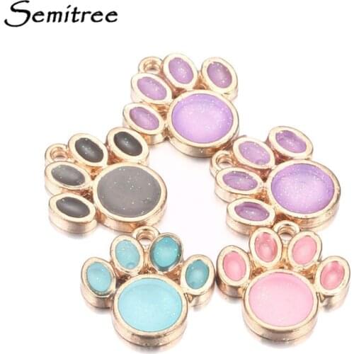 Semitree 10pcs/lot Bling Dog Paw Enamel Charms for DIY Bracelet Necklace Jewlery Making 16*17mm Colorful Charme Accessories