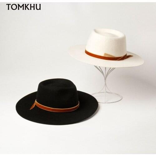 European American Winter Velvet Decoration Delicate Wool Jazz Fedoras Hat Wide Brim Panama Casual Hat Men Women Caps Chapeau