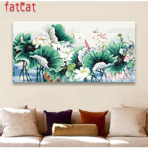FATCAT Abstract lotus flowers Large Diy Diamond Painting Full square round drill 5d Diamond Embroidery Mosaic Decor Art AE1951